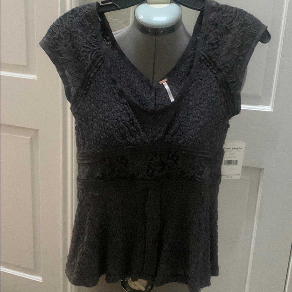 Free people dark gray lace top - Sz XS